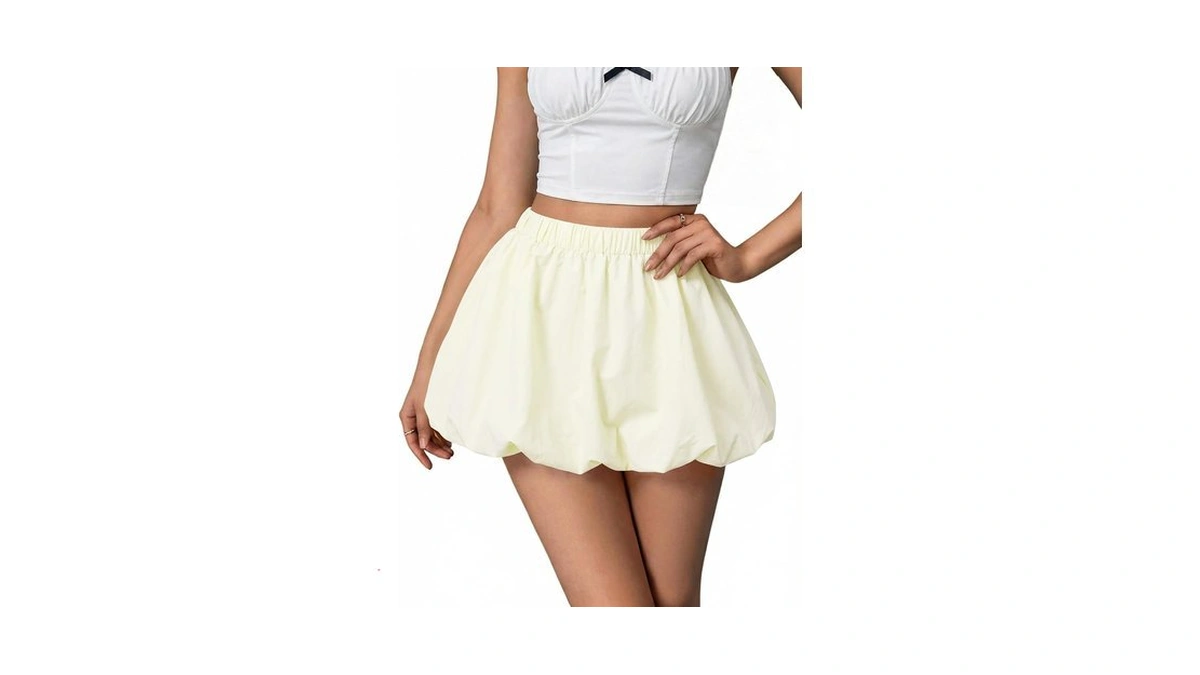 Chicyoo Womens Bubble Skirts With Pockets High-waisted Casual Trendy Skirts