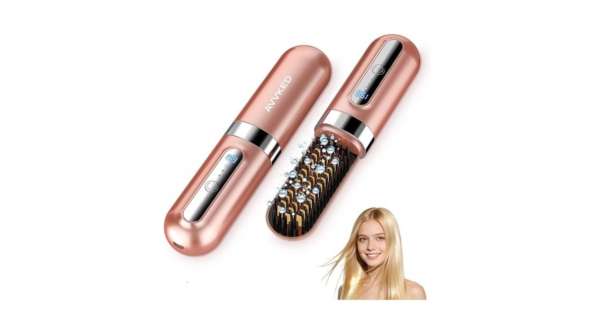 Avvked Cordless Hair Straightener Brush, Mini Brush For All Hair