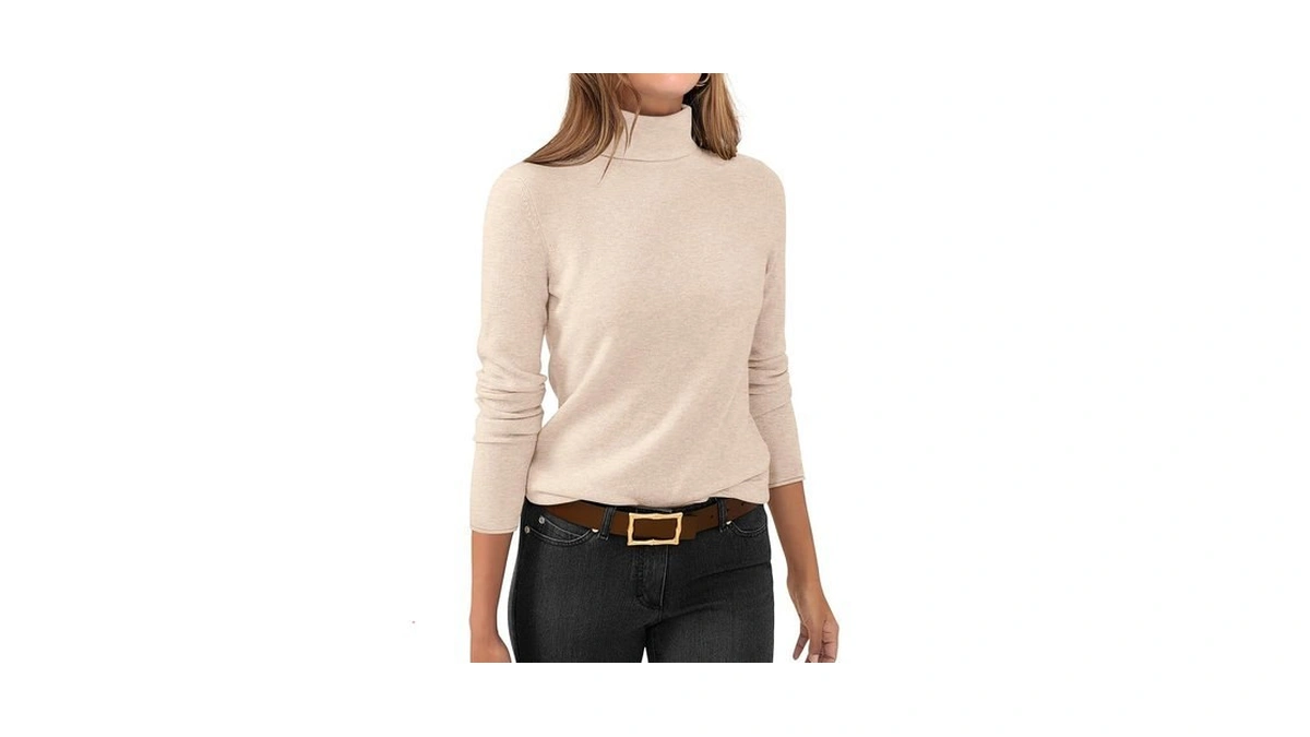 Anrabess Womens Turtleneck Wool Blend Lightweight Sweaters,parchment,xs