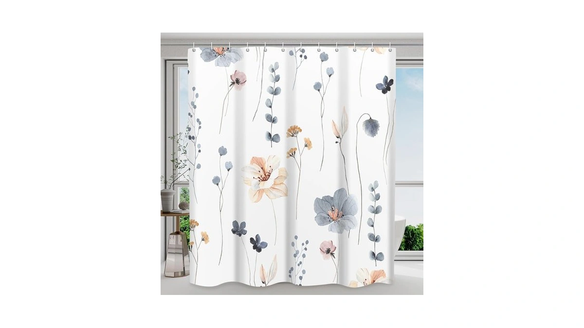 Withloc Floral Shower Curtains For Bathroom, Blue Beige, 72" W