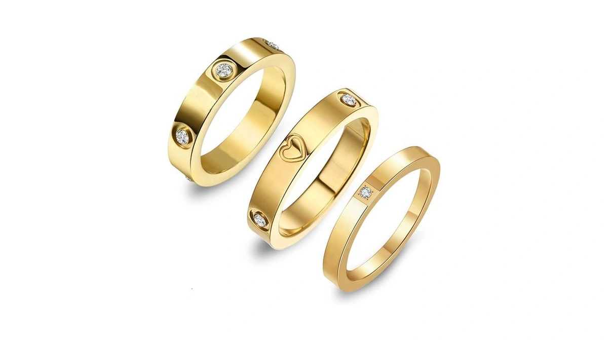 Chuqiu 3pcs Love Friendship Ring Gold Ring Sets For Women