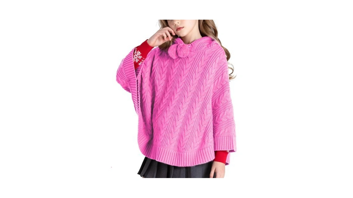 Boboyoyo Cape For Girls Hooded Cable Knit Poncho Sweaters Kids