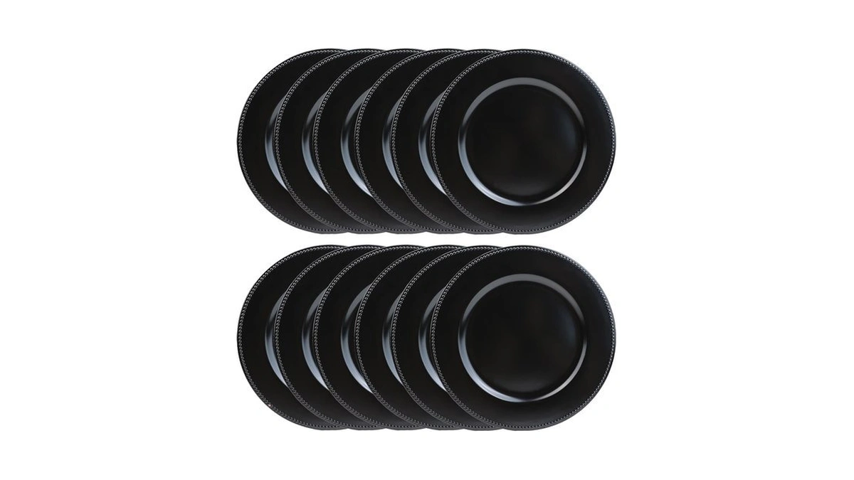 Leemxiiny Set Of 12 Plastic Black Charger Plates, Elegant Chargers