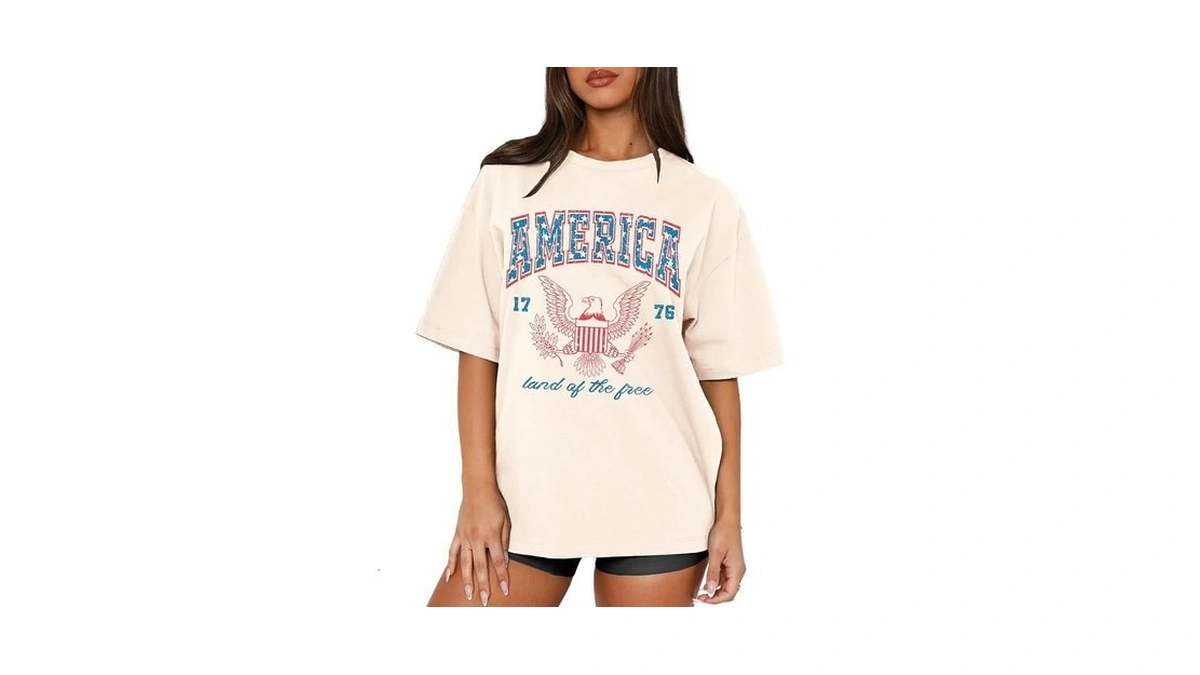 Mapick Women Oversized 4th Of July Graphic T-shirts 1776 America