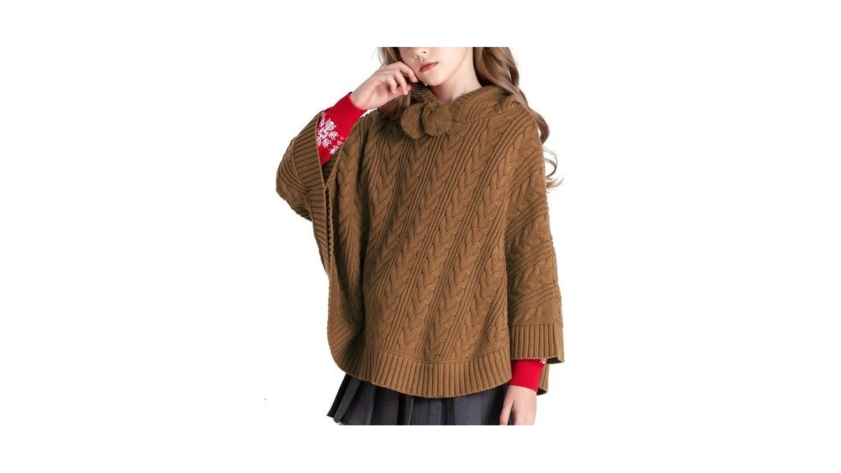 Boboyoyo Cape For Girls Hooded Cable Knit Poncho Sweaters Kids