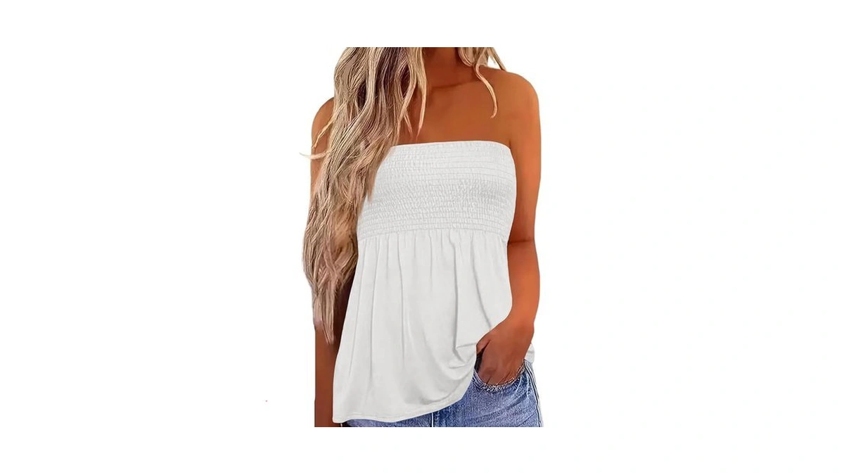 Iwollence Womens Tube Tops Flowy Pleated Strapless Top White Xl