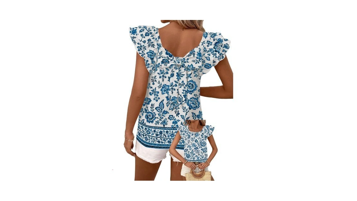 Falechay Cute Womens Tops V Neck Ruffle Sleeve Trendy Tunics