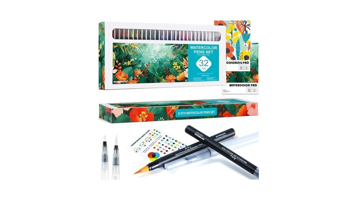 32 Pcs Watercolor Pens Set With 26 Vivid Colors, Real