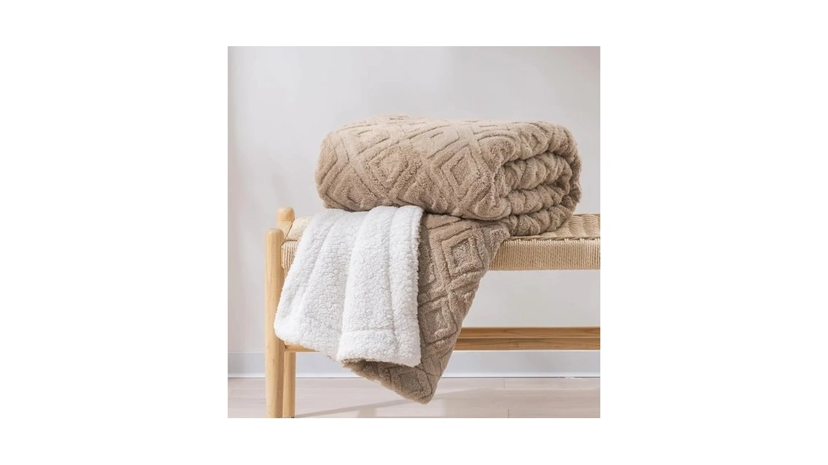 Evergrace Jacquard Reversible Sherpa Throw Blanket, 50" X 60", Khaki