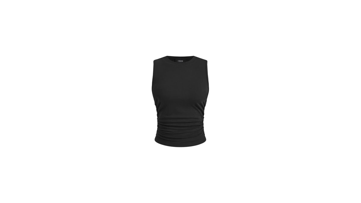 Cider Womens Tank Tops Sleeveless High Neck Ruched Crop Tops