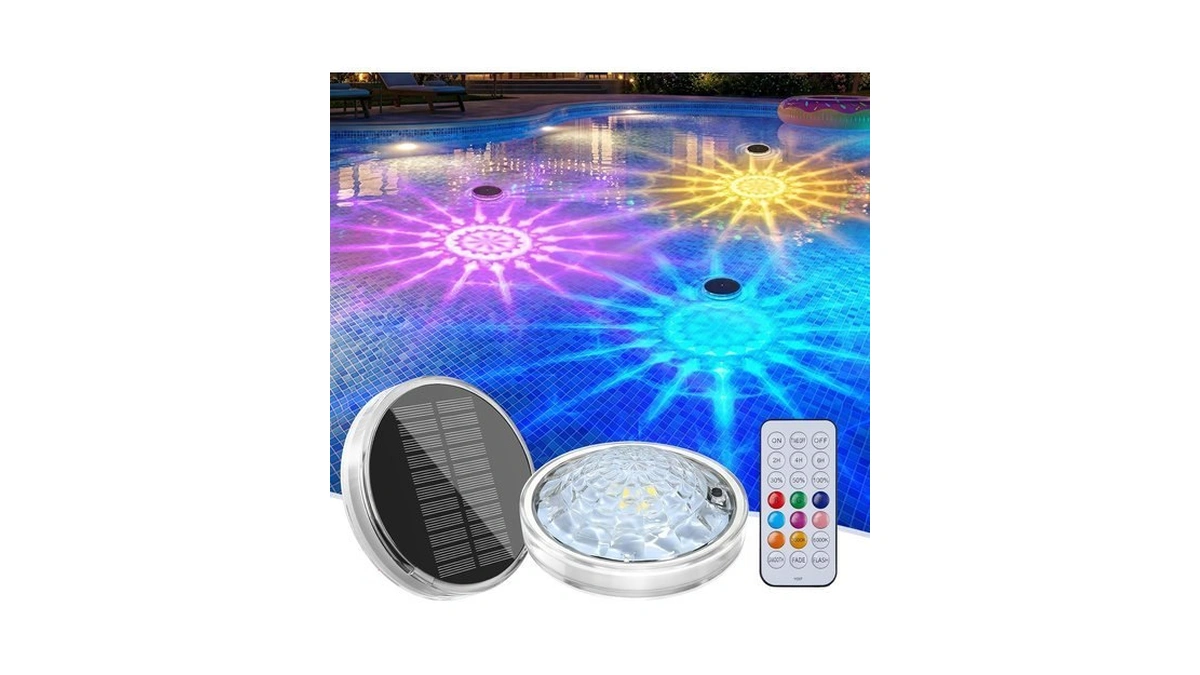 Floating-solar-pool-lights 1 Pack, Rgbww 12 Lighting Modes Remote Control