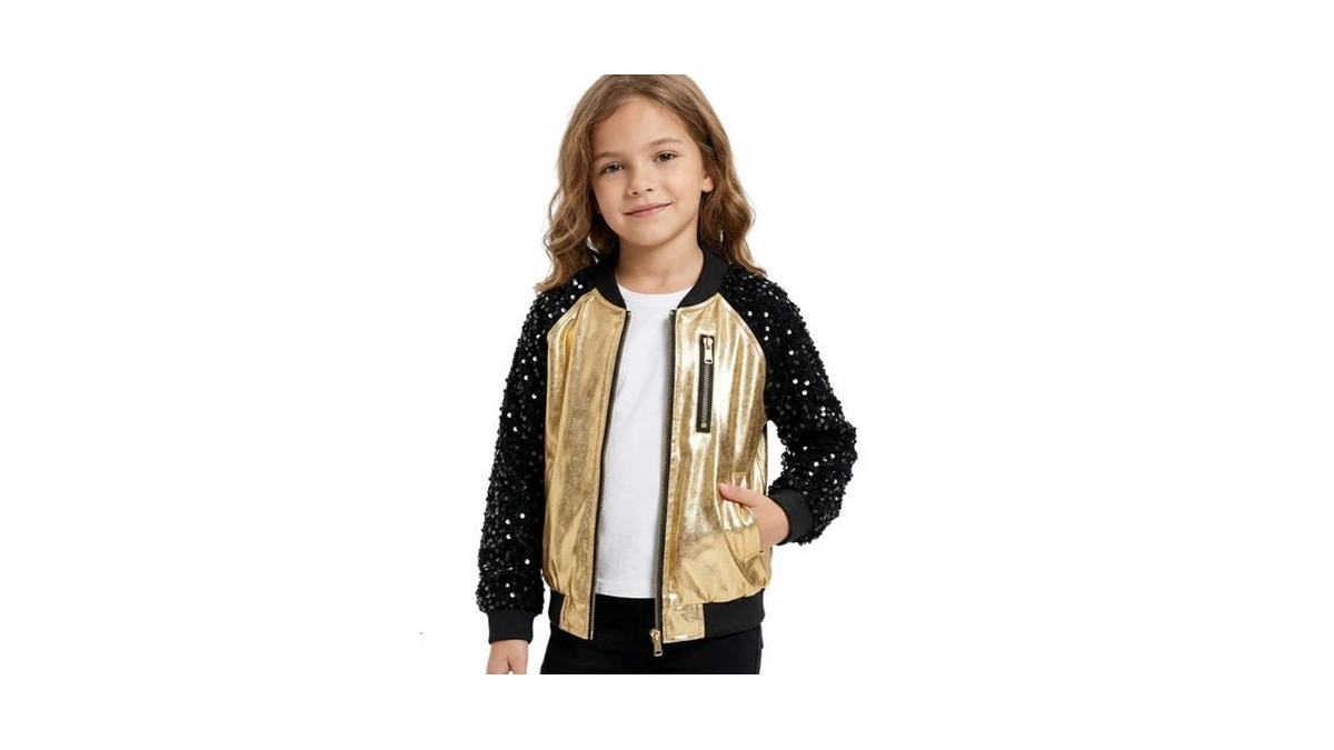 Girls Sequin Sparkle Zip Bomber Jacket Sequin...