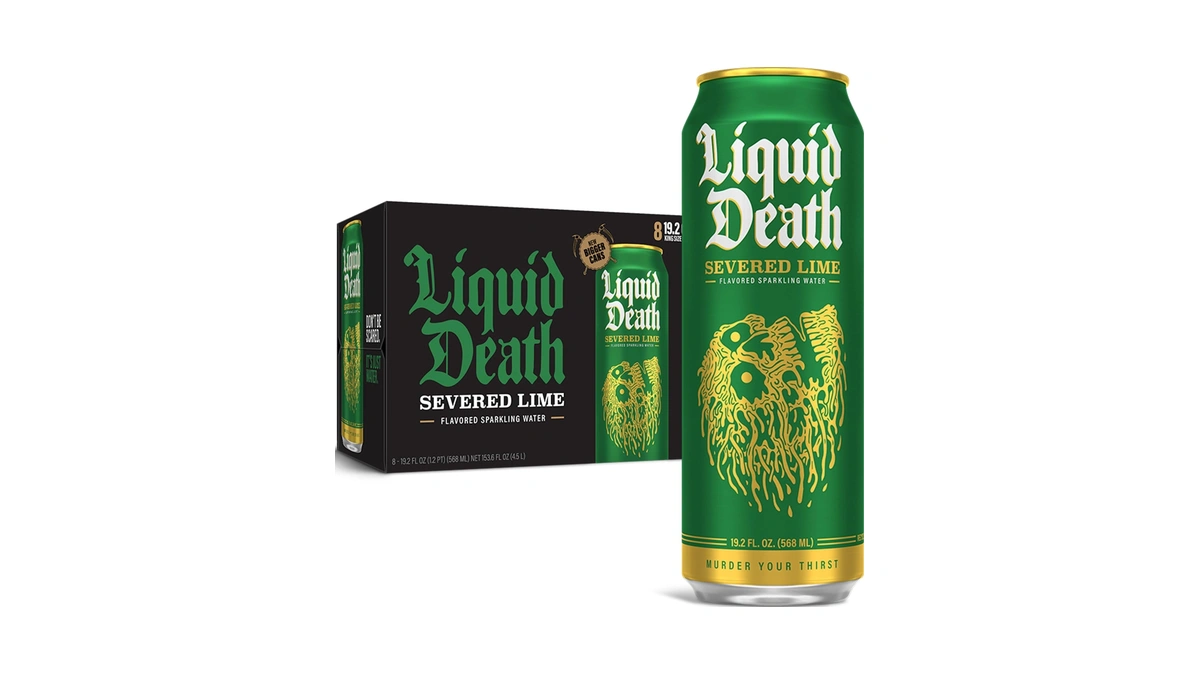 Liquid Death, Severed Lime, Lime-flavored Sparkling Water, 8-pack (19.2oz Cans),