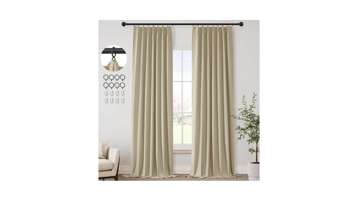 Chrisdowa Greyish Beige Pinch Pleated Blackout Curtains 102 Inches Long