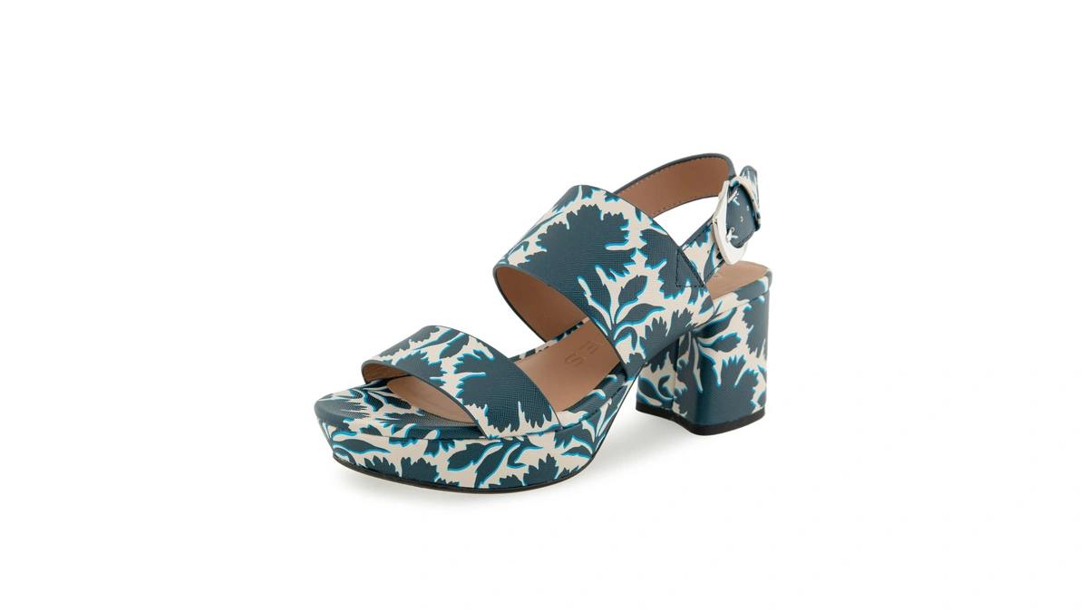 Aerosoles Women's Camilia Platform Sandal, Navy/eggnog Printed Floral Faux Leather,
