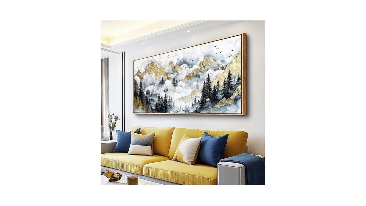 Vxmxfte Abstract Fog Forest Mountain Landscape Large Canvas Print Golden