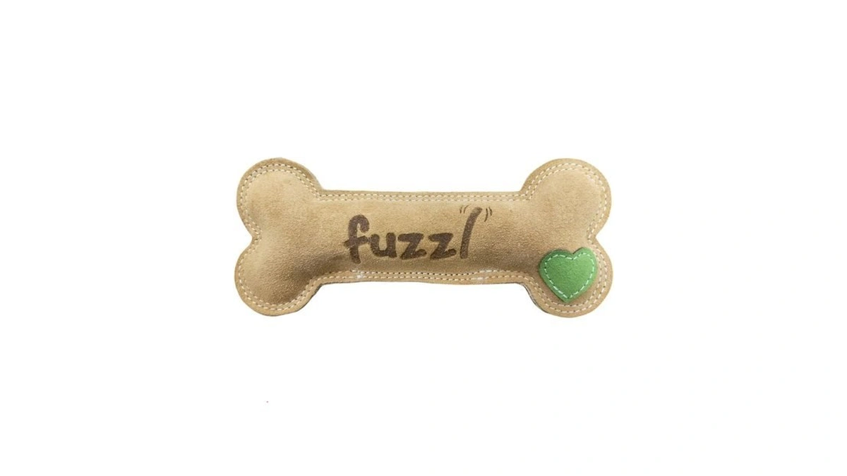 Fuzzl Large Leather Bone Dog Toy Natural And Tough Dog