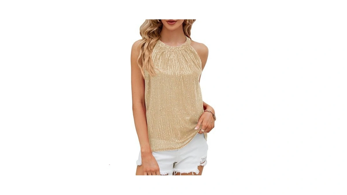 Karresly Tank Tops For Women Sequin Halter Tops Sleeveless Camisole