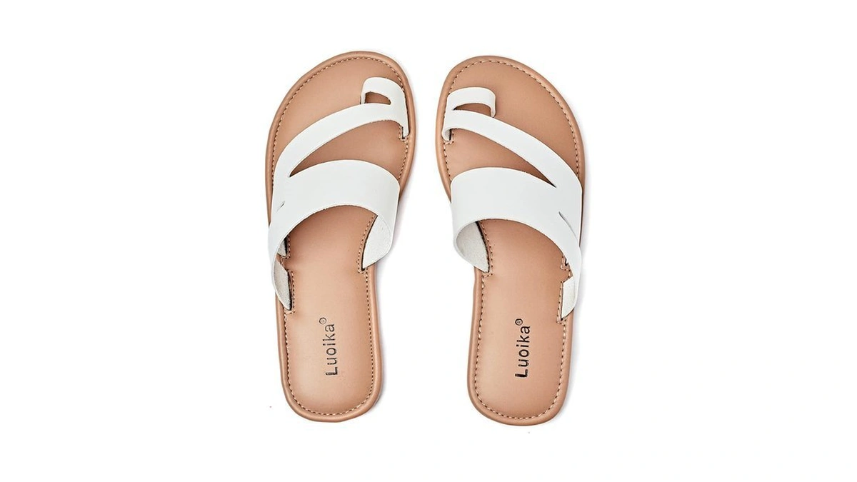 Luoika Women's Wide Width Toe Ring Flat Slides Sandals 703,white,10xw