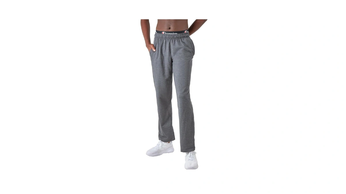 Champion Men's Powerblend Open Hem Sweatpants,midweight Fleece,"c" Logo, Granite Heather,