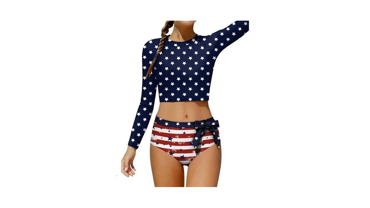 Gemlon Girls Swimsuits Size 14-16 American Flags Fourth Of July