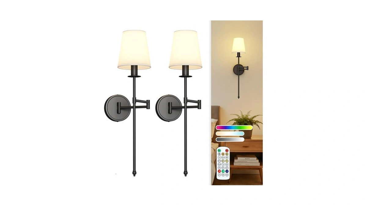 Joosenhouse Black Wireless Wall Sconces Set Of 2, Battery Operated
