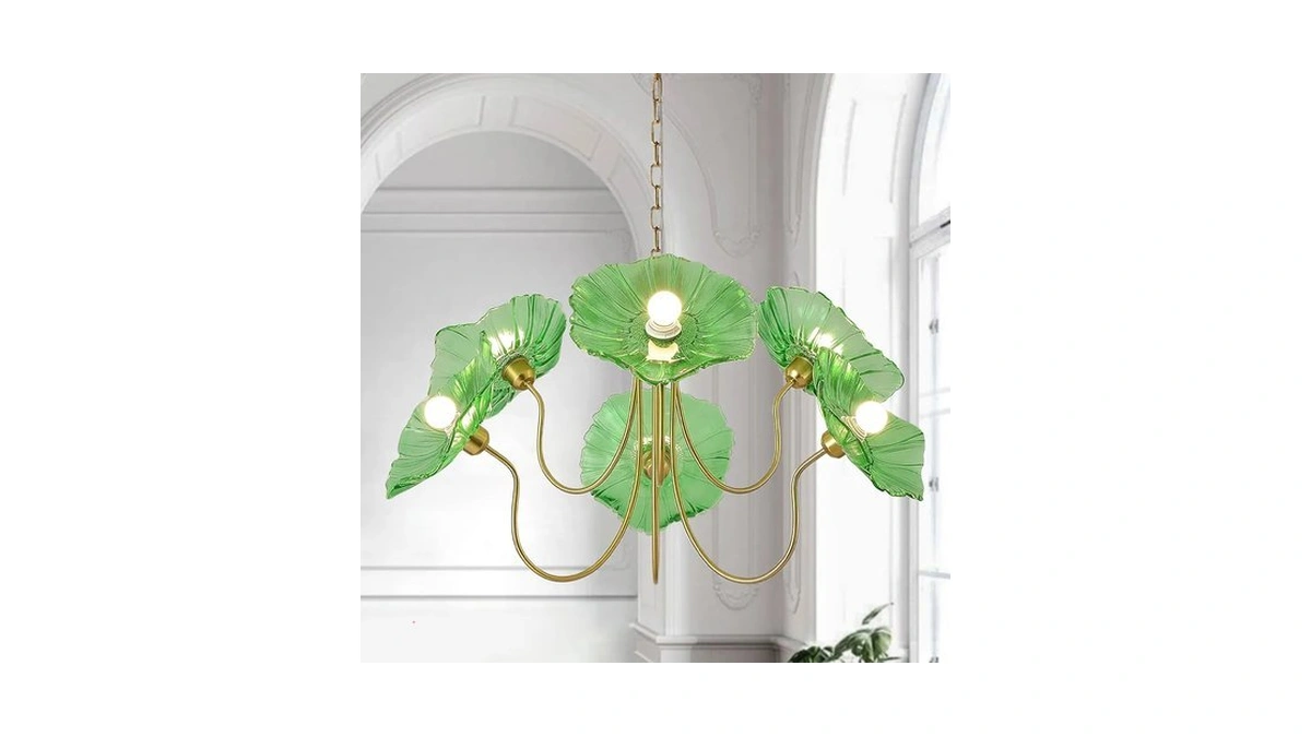 Aplampara Vintage Floral Glass Chandelier 31in Green Pendant Light