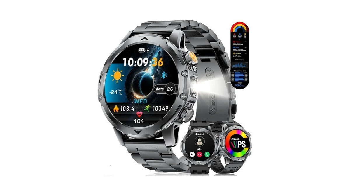 Ligemi 1.53'' Smart Watches For Men With 1000mah Battery/flashlight, Military