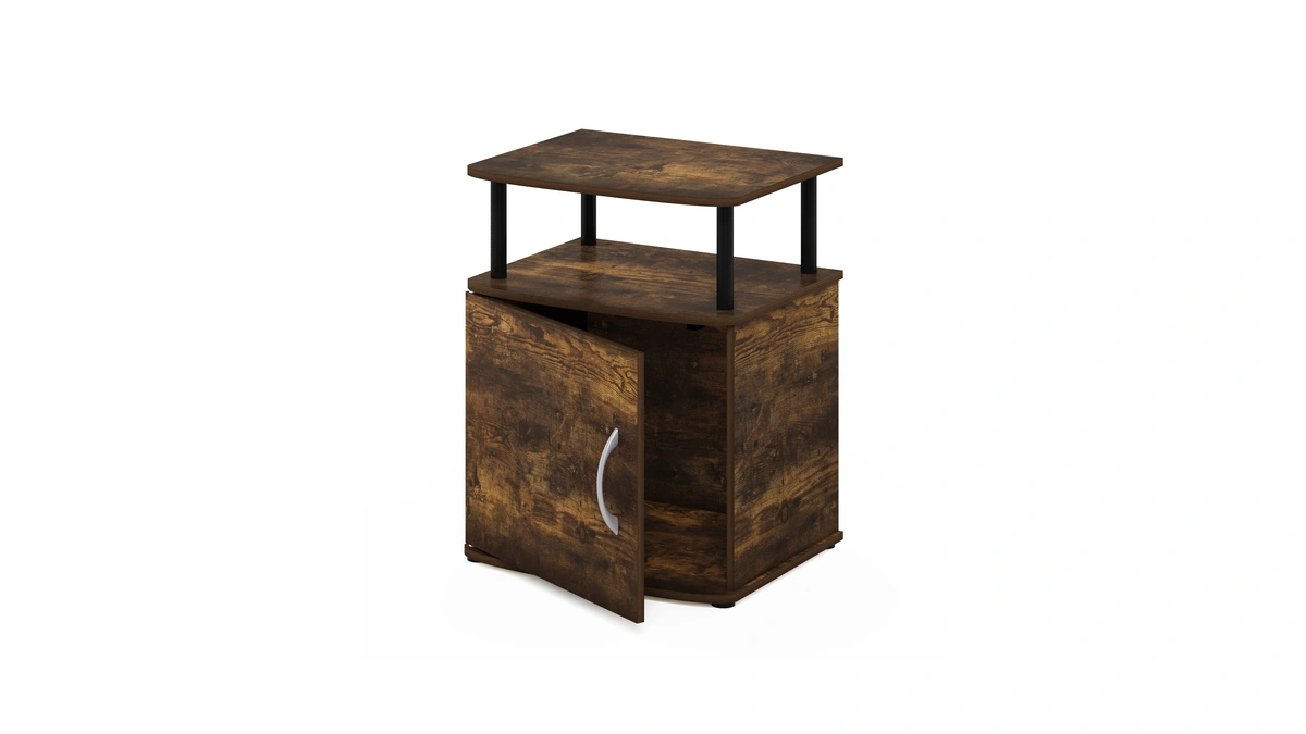Furinno Jaya End Side Sofa Table/nightstand With Door, Amber Pine/black