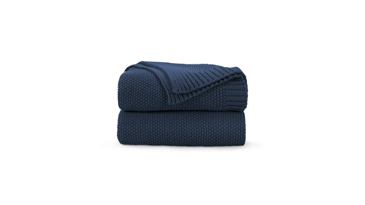 Cozecube Navy Blue Seed Stitch Throw Blanket ...