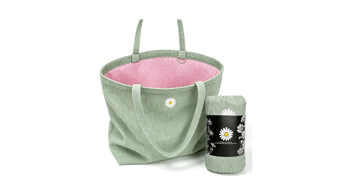 Cyd Vacation Tote Bag For Women, Reversible Pink Green Beach
