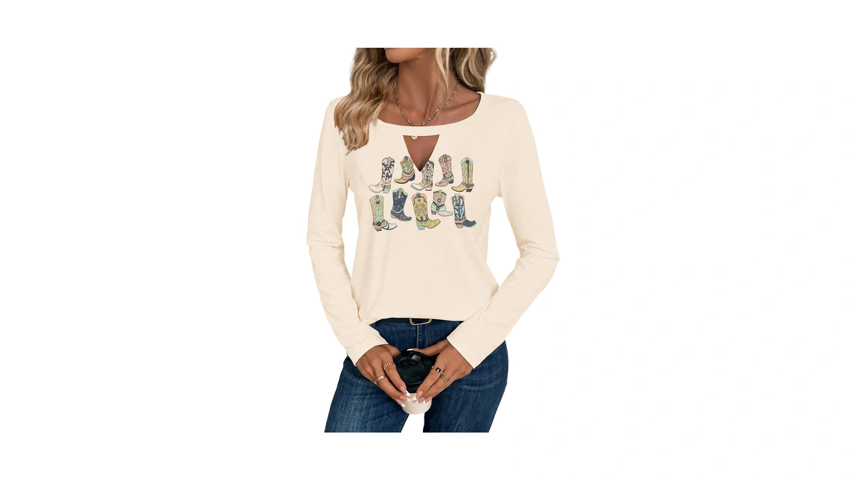 Binshre Cowboy Chic Keyhole Sexy V Neck Country Concert Tops