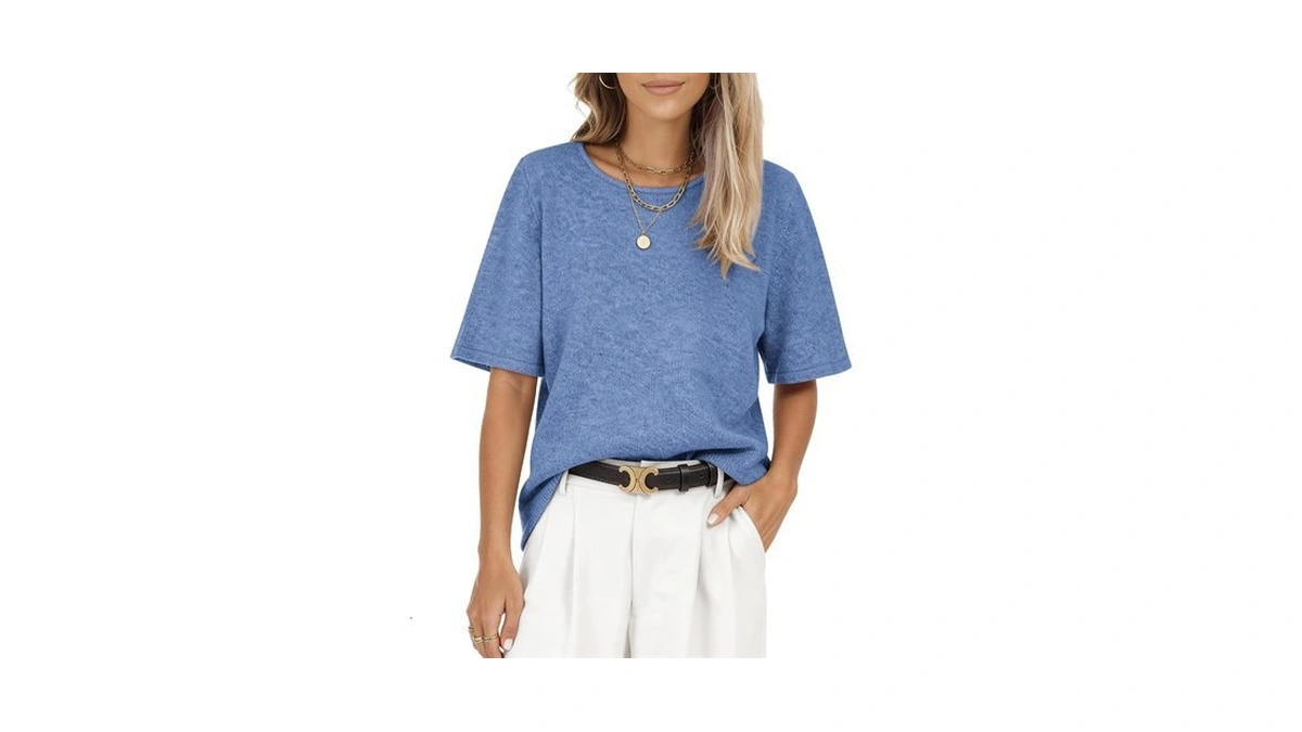 Coccko Womens Short Sleeve Wool Sweater T Shirts Loose Fit