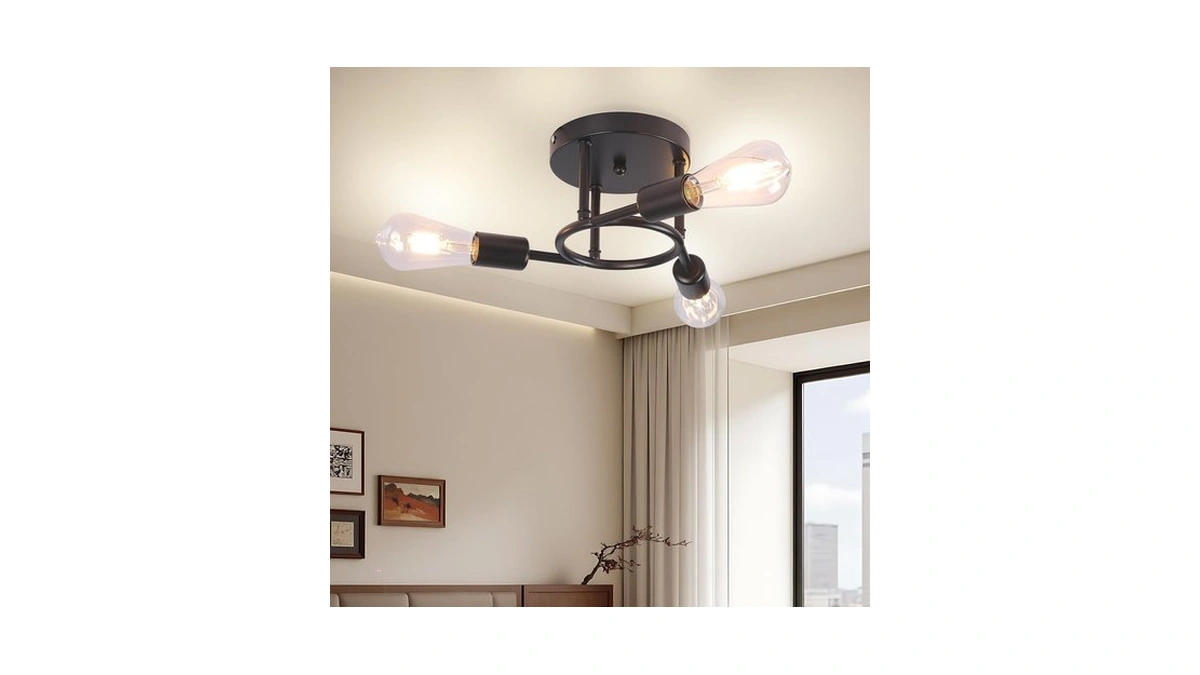 Finktonglan 3-light Black Sputnik Semi Flush Mount Ceiling Light, E26