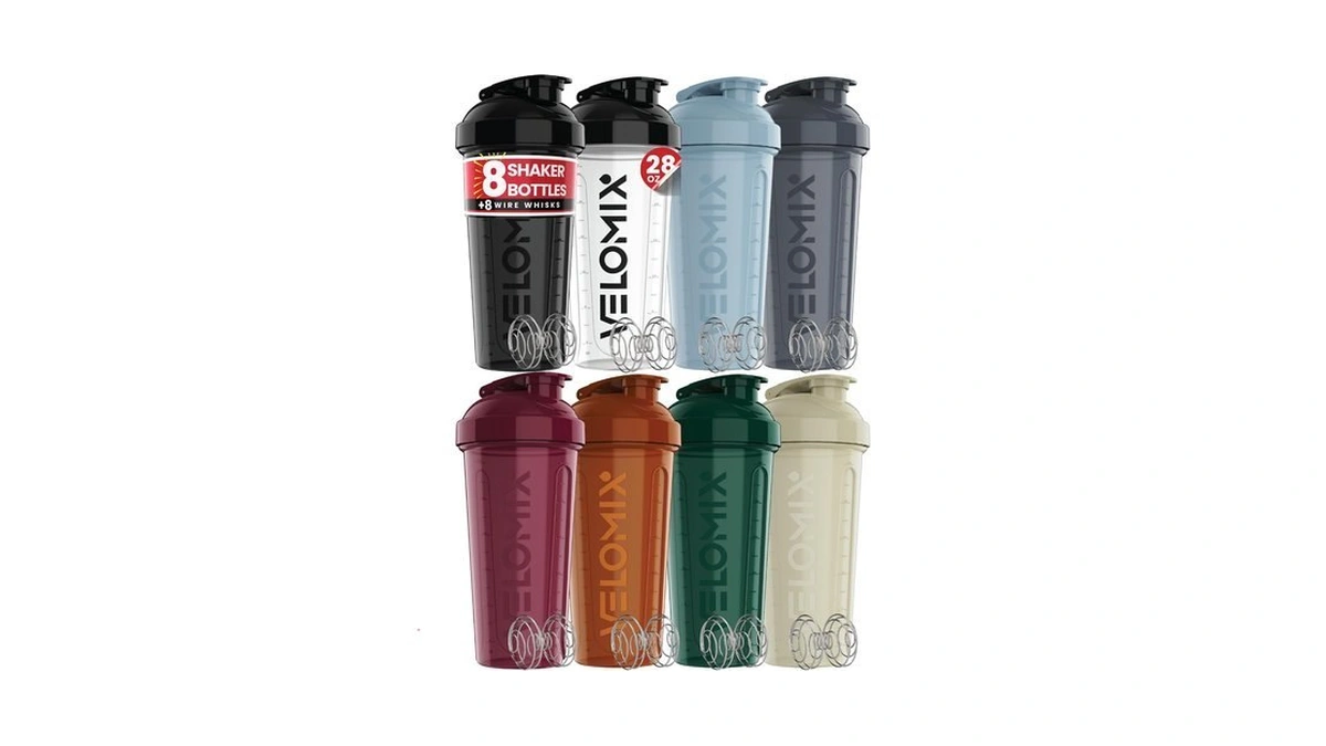Velomix 8 Pack 28oz Protein Shaker Bottle For Protein Mixes,