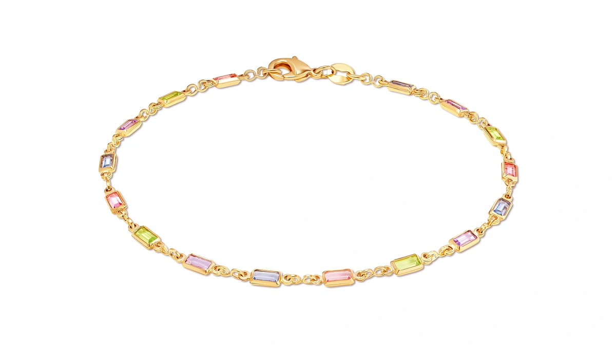 Barzel 18k Gold Plated Baguette Multi Color Crystal Anklet For