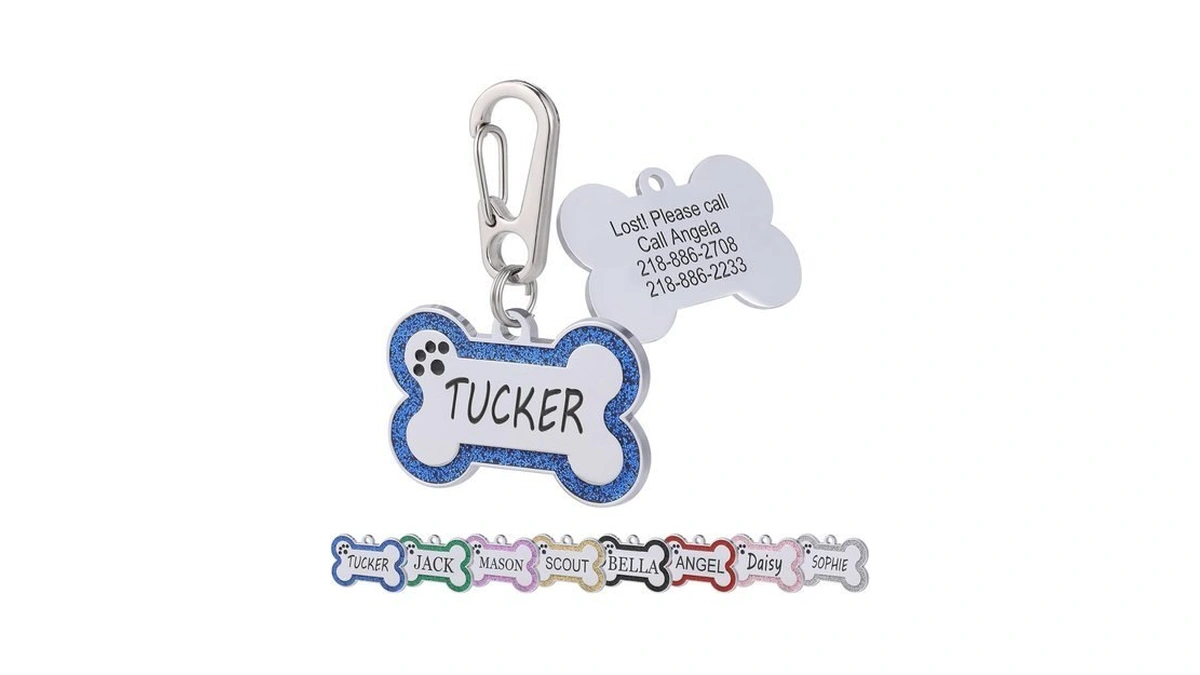 Aimeng Personalized Stainless Steel Pet Id Tags With Glittery Bone