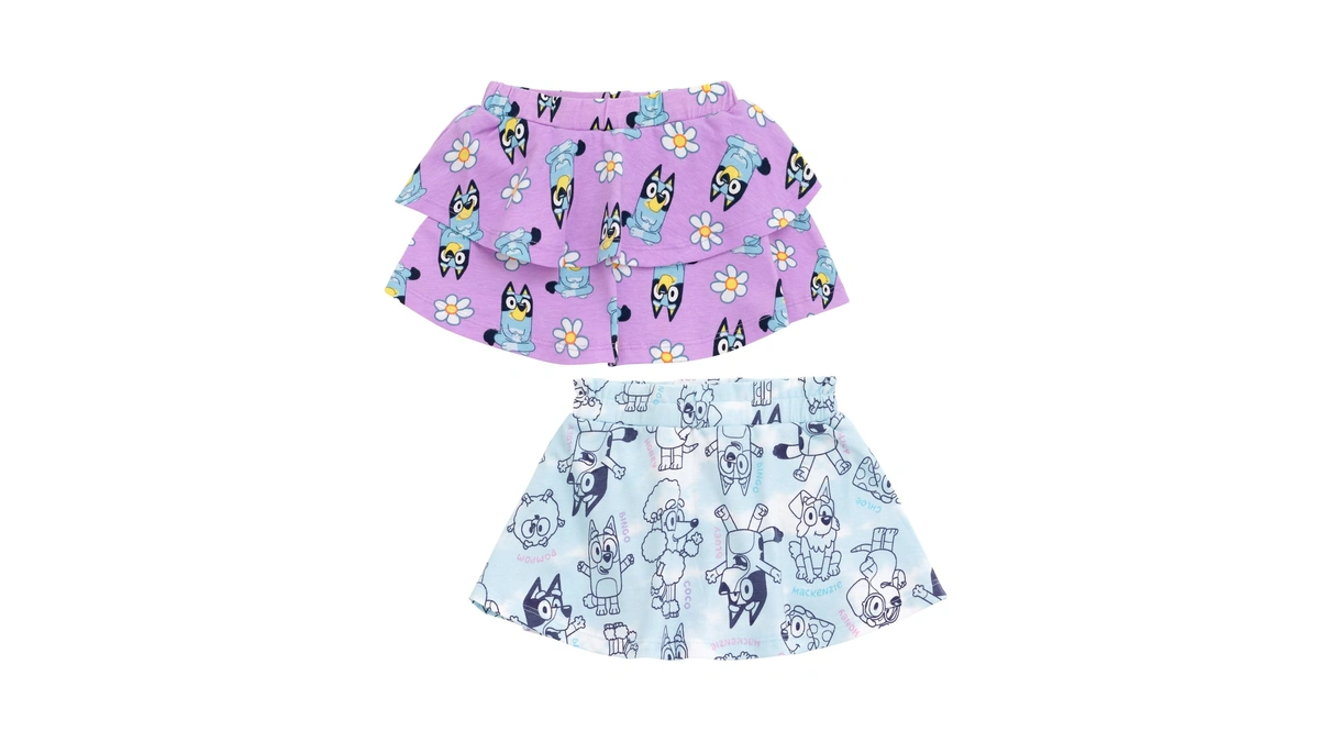 Bluey Bingo Coco Floral Big Girls 2 Pack Skorts Purple/blue