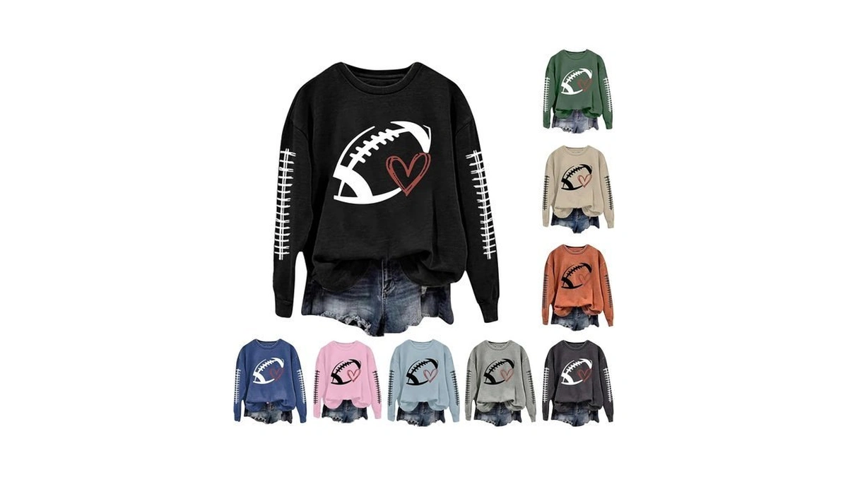 Womens Football Sweatshirt Heart Graphic Print Game Day Sweatshirt