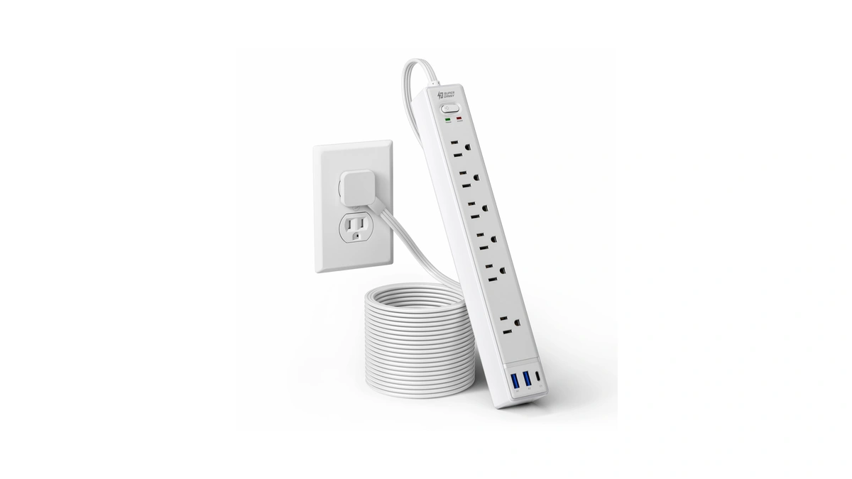 10ft Extension Cord With Multiple Outlets, Superdanny Flat Plug Surge