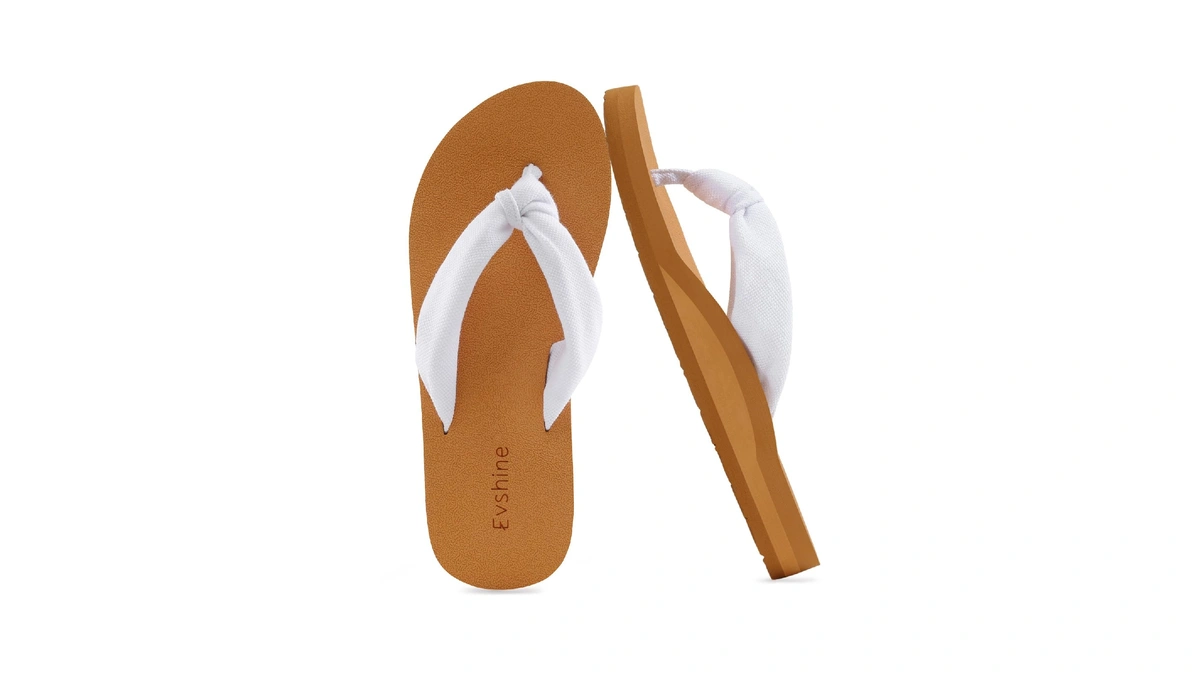 Evshine Women's Flip Flops, Yoga Mat Thong Sandals, White Khaki,