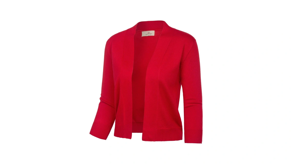 Grace Karin Womens 3/4 Sleeve Red Knit Cropped Cardigan Sweaters