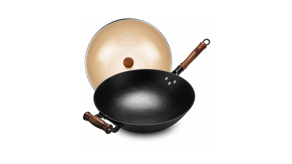 Wangyuanji 12.6 Inch Round Bottom Cast Iron Wok With Glass