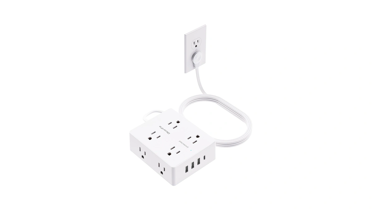 Olcorife Flat Plug Power Strip With 10 Ft Extension Cord,