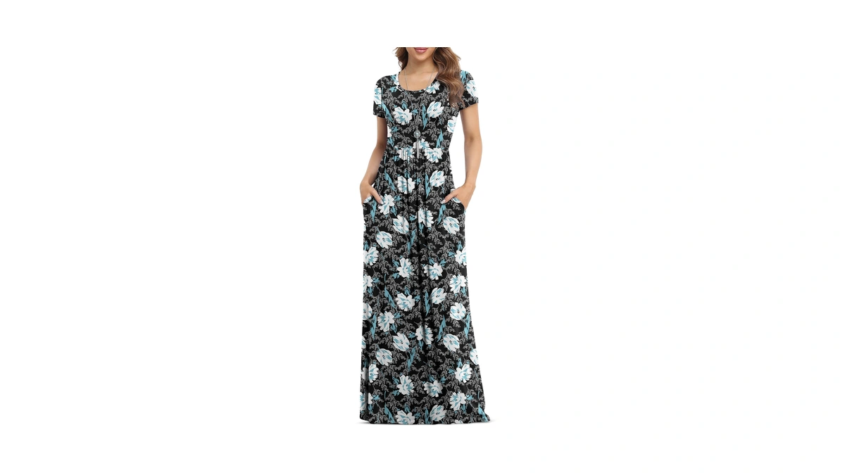 Viishow Women's Short Sleeve Floral Dress Loose Plain Maxi Dresses