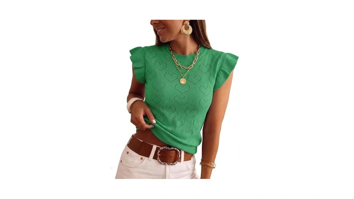 Chicme Summer Knit Tops For Women Ruffle Sleeve Shirt-green-large