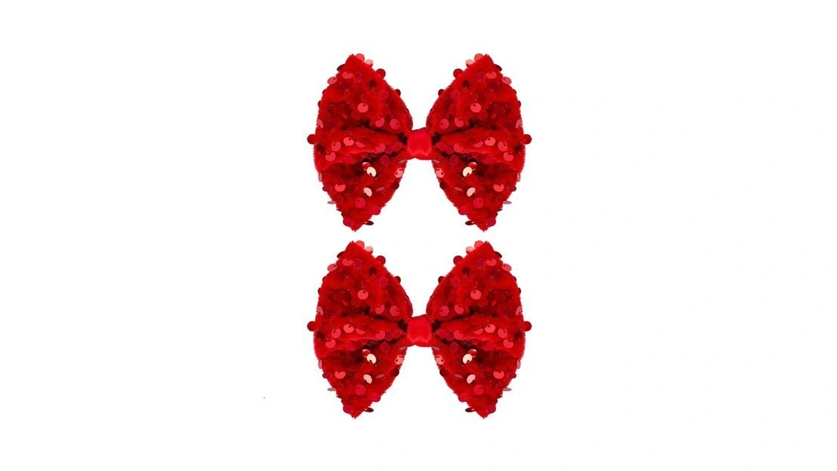 Velvet Sequin Hair Bows Elegant Red Bow For