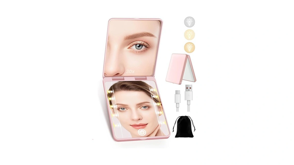 Siskokoro Compact Mirror, Rechargeable 30x Magnifying Mirror With 3 Lighting