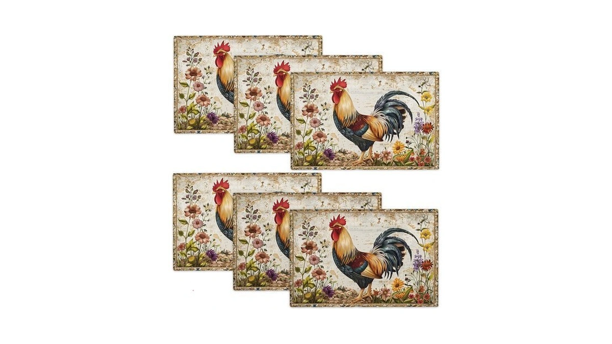 Farmhouse Rooster Placemats Set Of 6 Farm Chicken Table Mats