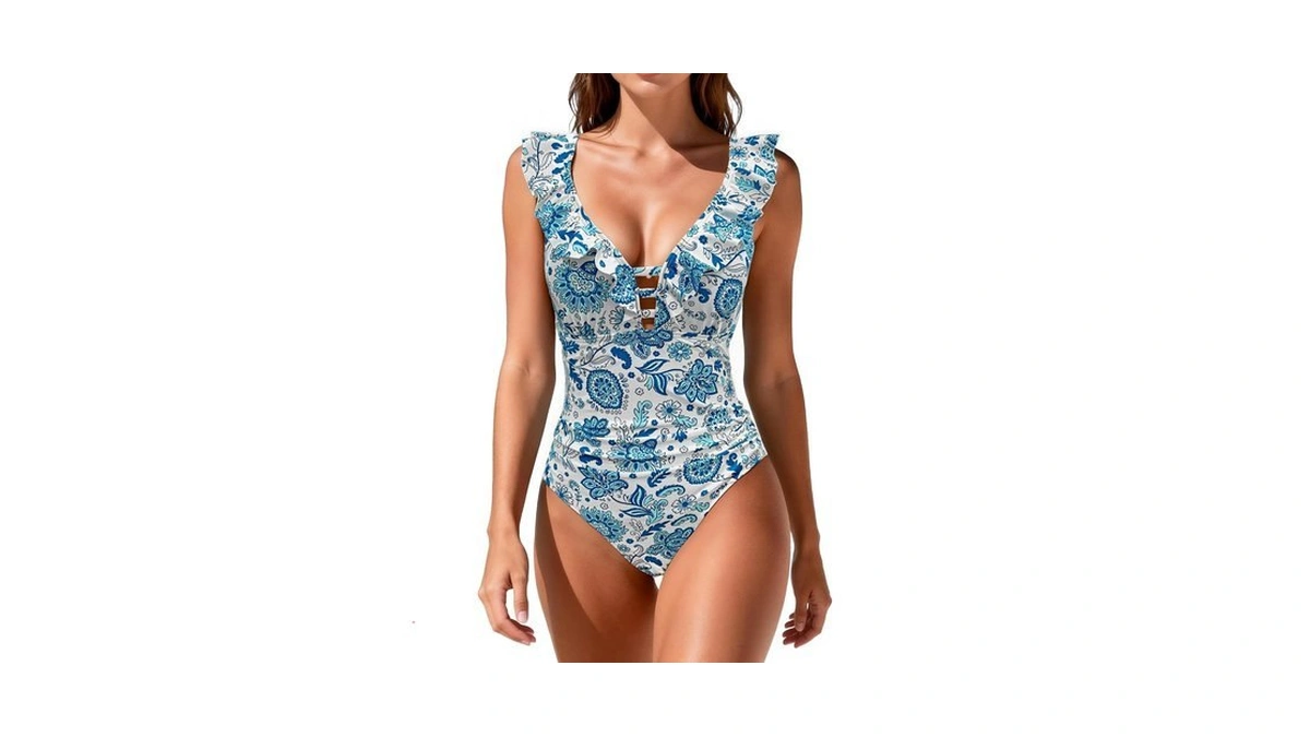 Dolayci Women’s One Piece Swimsuit Ruffle Sleeve V Neck Bathing